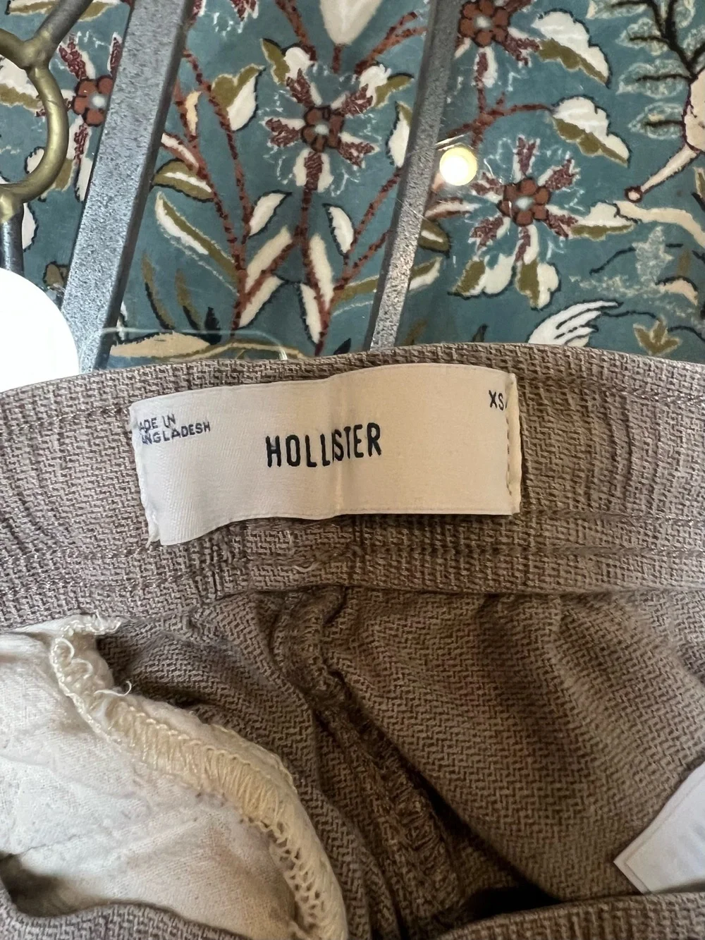Hollister Light Taupe Drawstring Linen-Blend Shorts